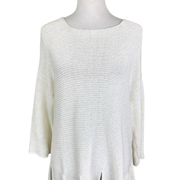 John Mark Ivory White Open Knit Cut Out Hem A-line Tunic Sweater - Picture 4 of 11